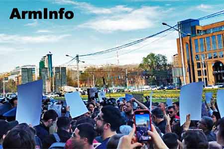Перед зданием мэрии Еревана проходит акция активистов, протестующих против вырубок в столице многолетних деревьев