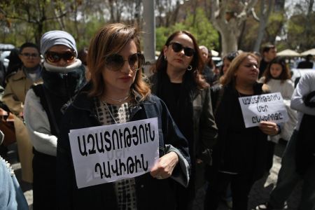 Group of mothers holding a sit-in outside RA Prosecutor General`s Office in support of schoolboy arrested following incident with premier